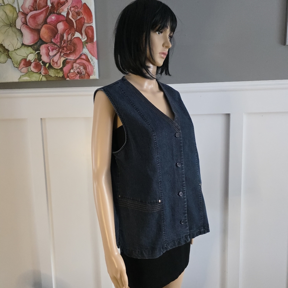 Tellement Vous Dark Wash Denim Vest – Chic Vintage Aesthetic,size L - Picture 5 of 16